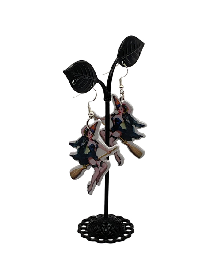 Witch on a broom Earrings Hover Image