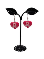 Breast cancer heart earrings
