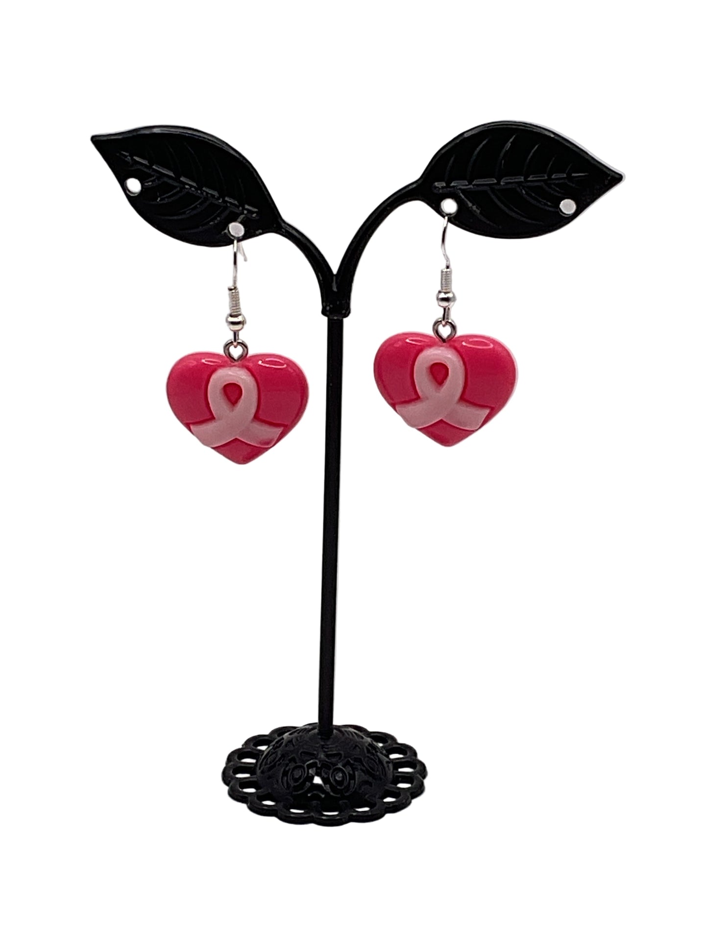 Breast cancer heart earrings