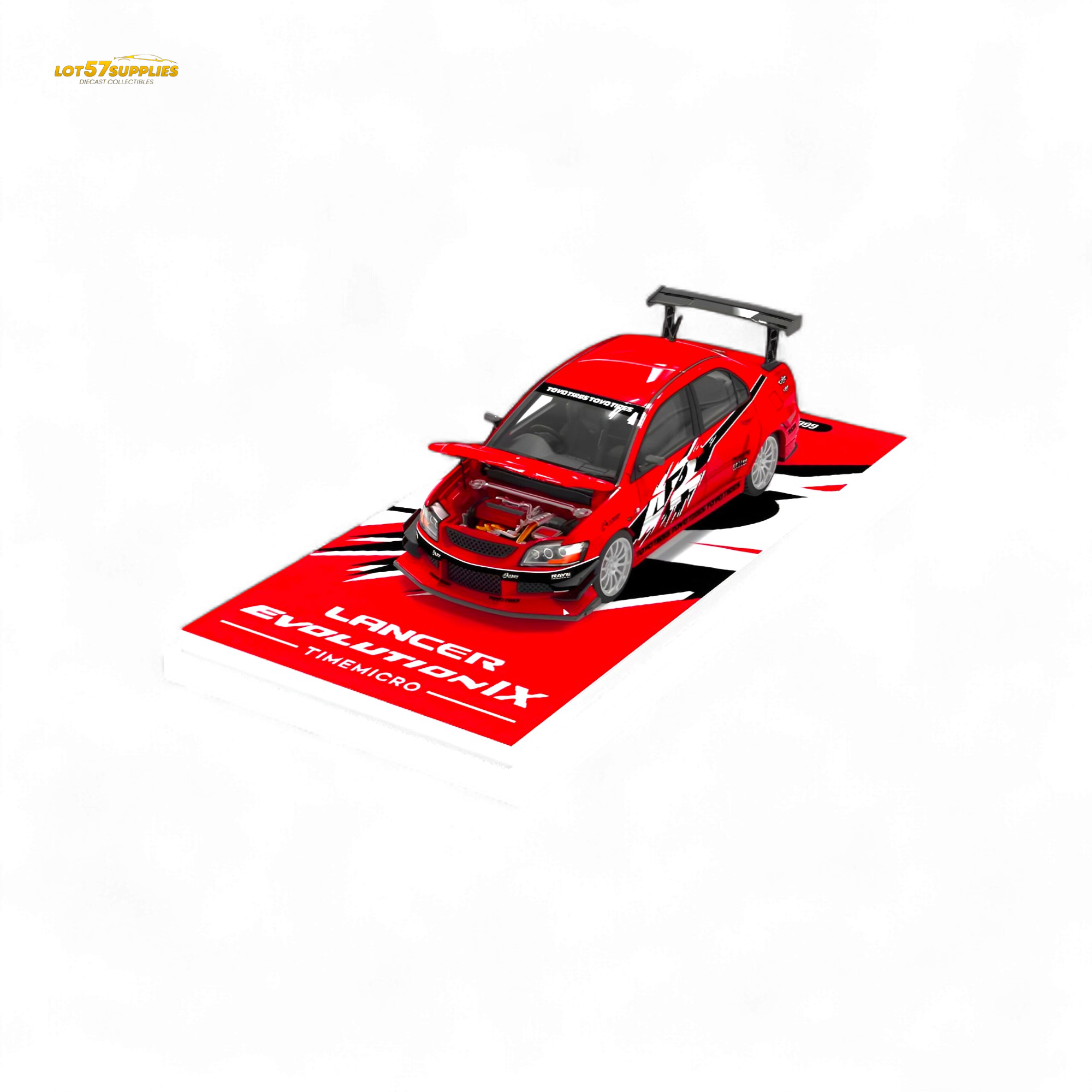 TimeMicro Mitsubishi Lancer EVO 9th Gen - Openable Hood & Figure - With Container 1:64 - Collectors World Toys