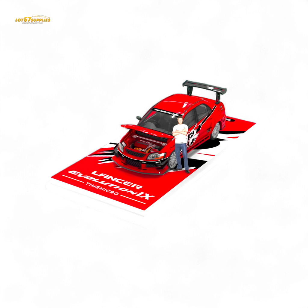 TimeMicro Mitsubishi Lancer EVO 9th Gen - Openable Hood & Figure - With Container 1:64 - Collectors World Toys