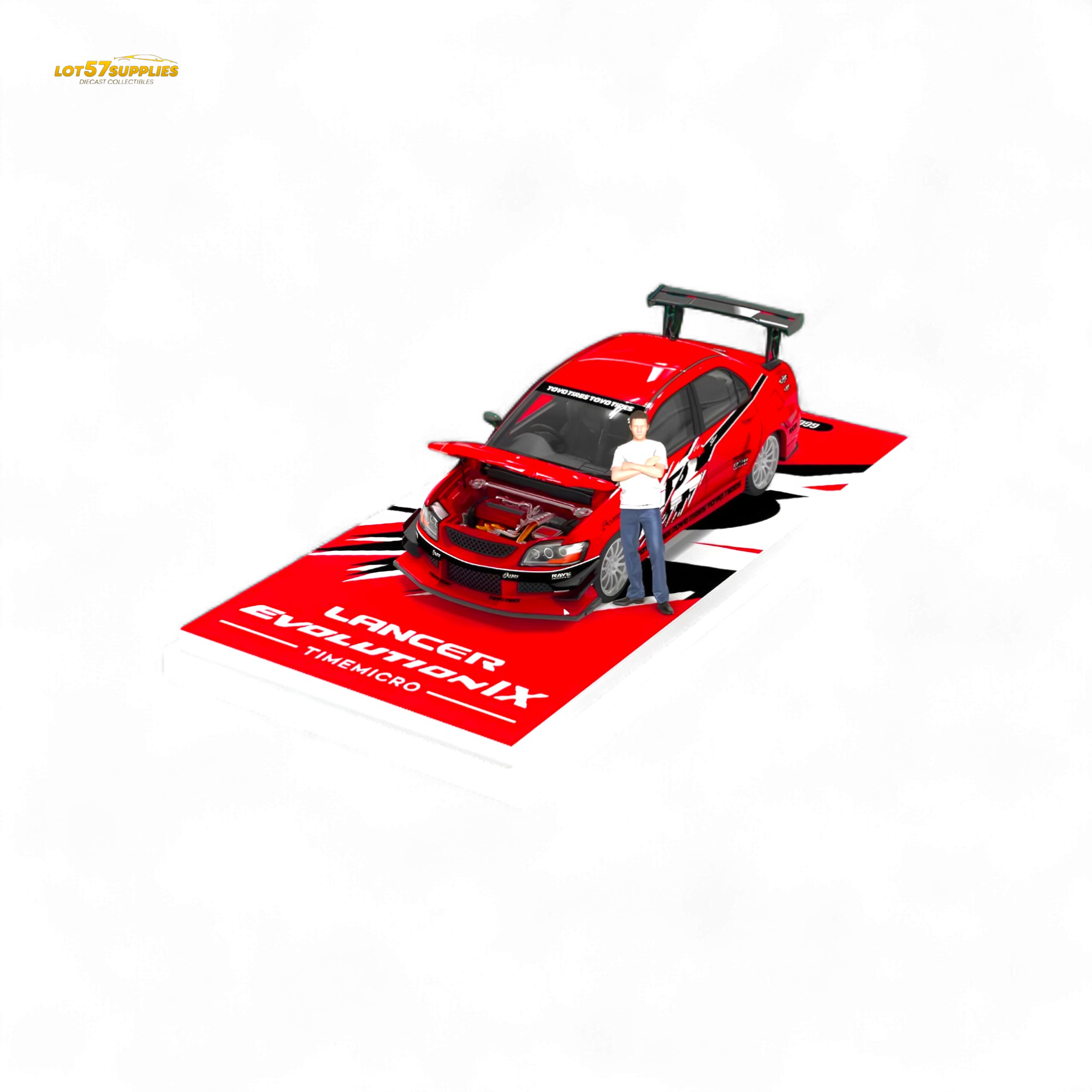 TimeMicro Mitsubishi Lancer EVO 9th Gen - Openable Hood & Figure - With Container 1:64 - Collectors World Toys