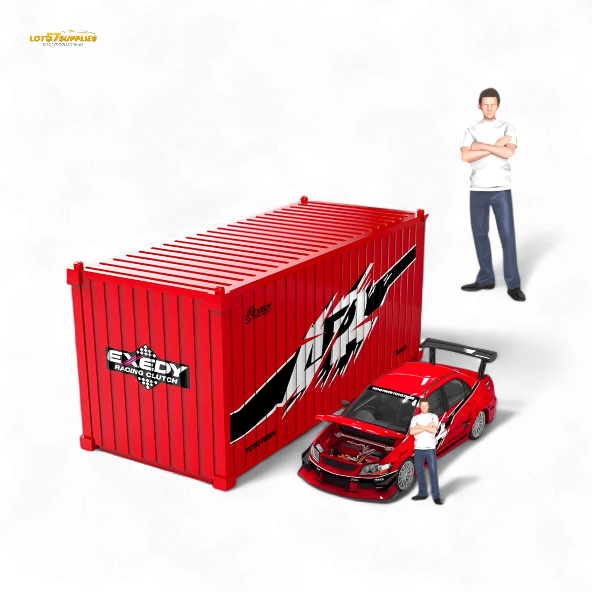 TimeMicro Mitsubishi Lancer EVO 9th Gen - Openable Hood & Figure - With Container 1:64 - Collectors World Toys