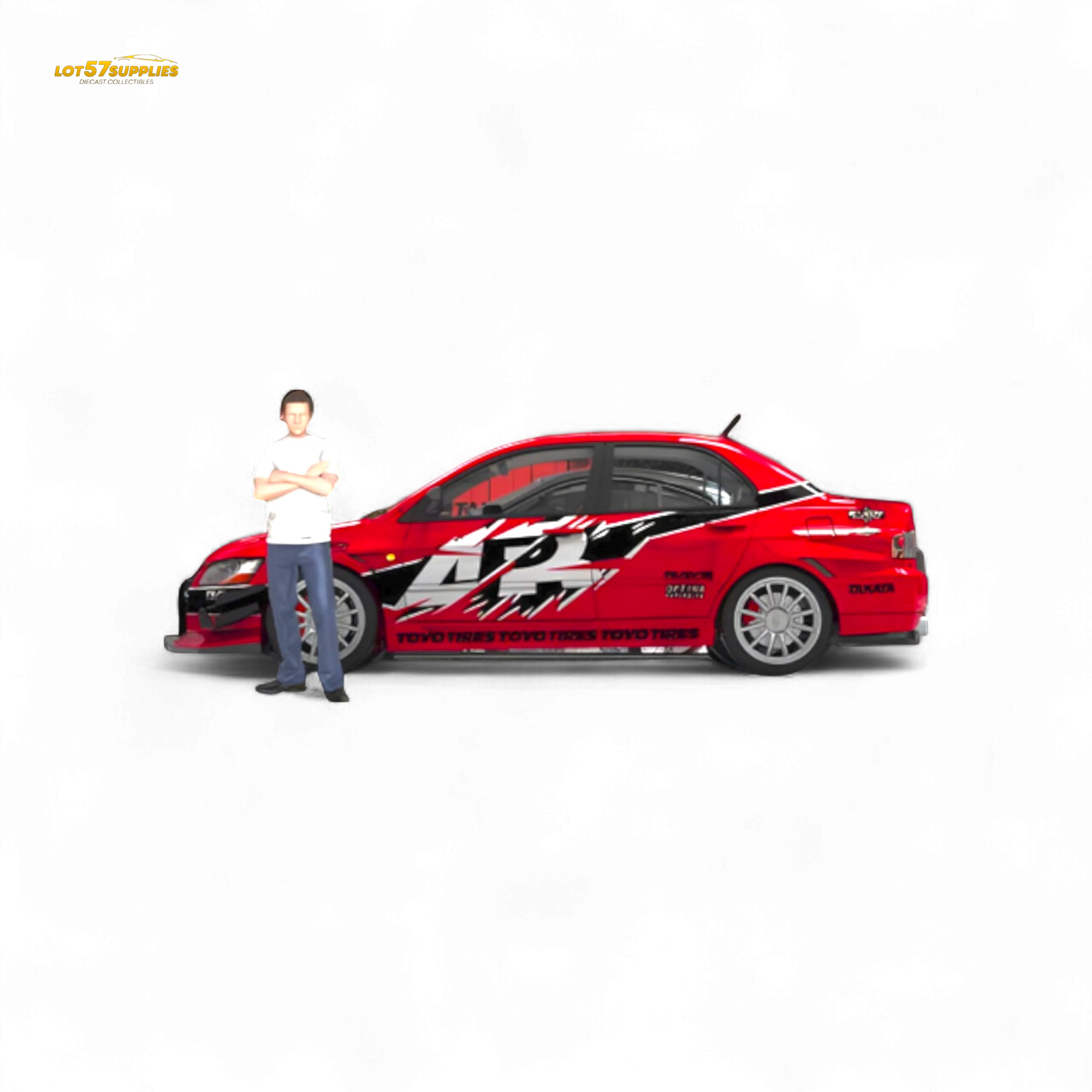 TimeMicro Mitsubishi Lancer EVO 9th Gen - Openable Hood & Figure - With Container 1:64 - Collectors World Toys