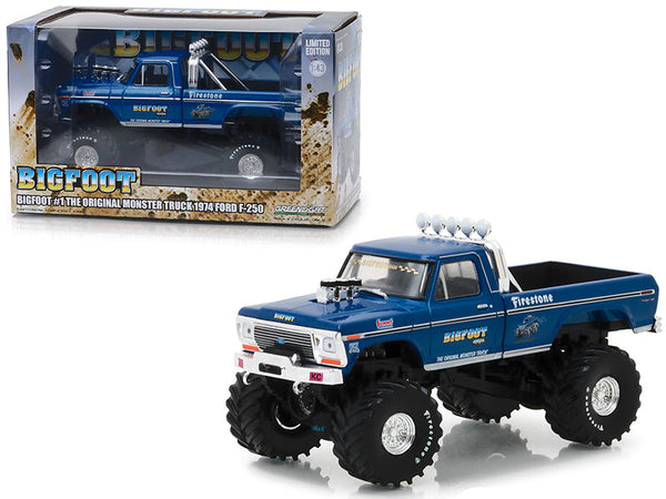 Greenlight - 1974 Ford F-250 Ranger XLT Monster Truck Bigfoot #1 "The Original Monster Truck" Blue "Kings of Crunch" 1/43 Diecast Model Car by Greenlight