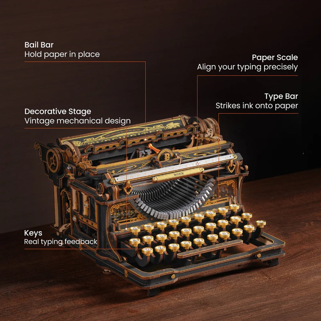 ROKR - Mechanical Typewriter Wooden 3D Puzzle LK703B (Classic Version)