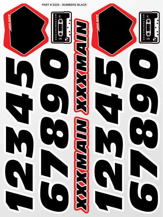 XXX Main Racing - Numbers Black Sticker Sheet