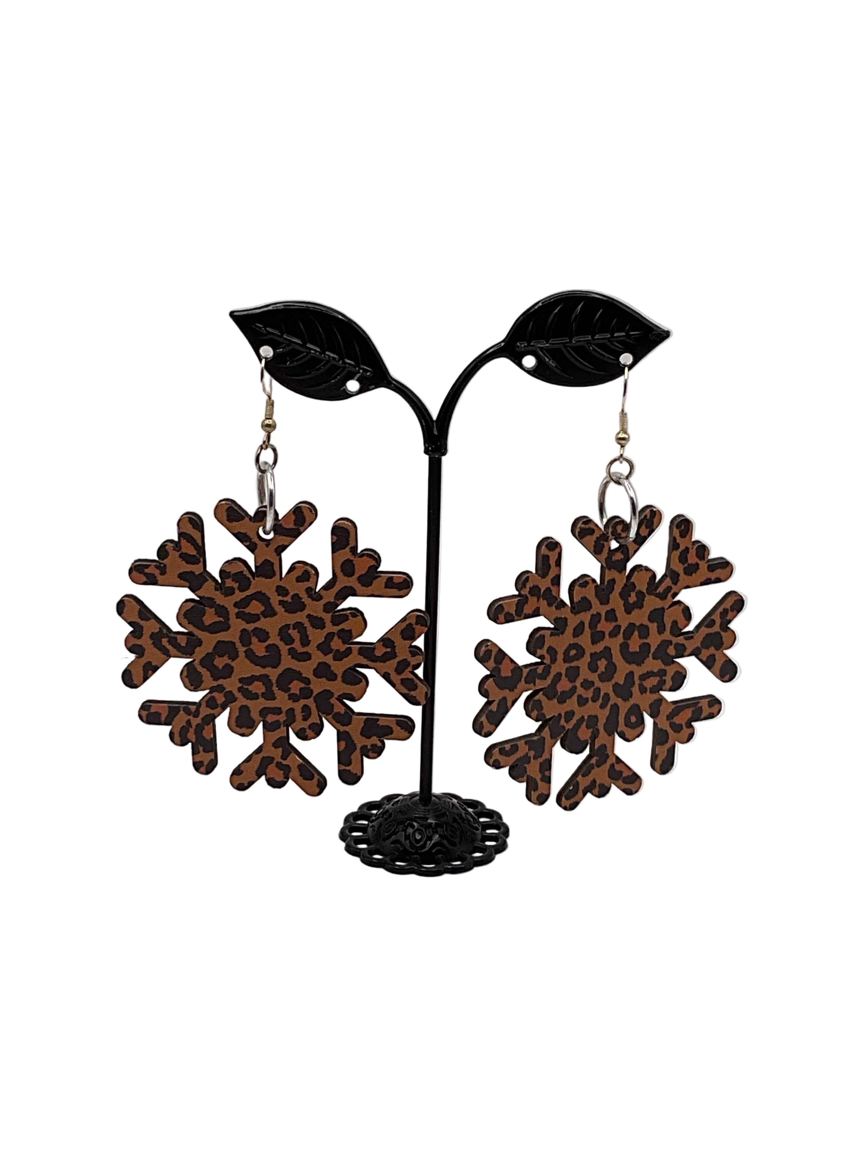 Cheetah print snowflake earrings