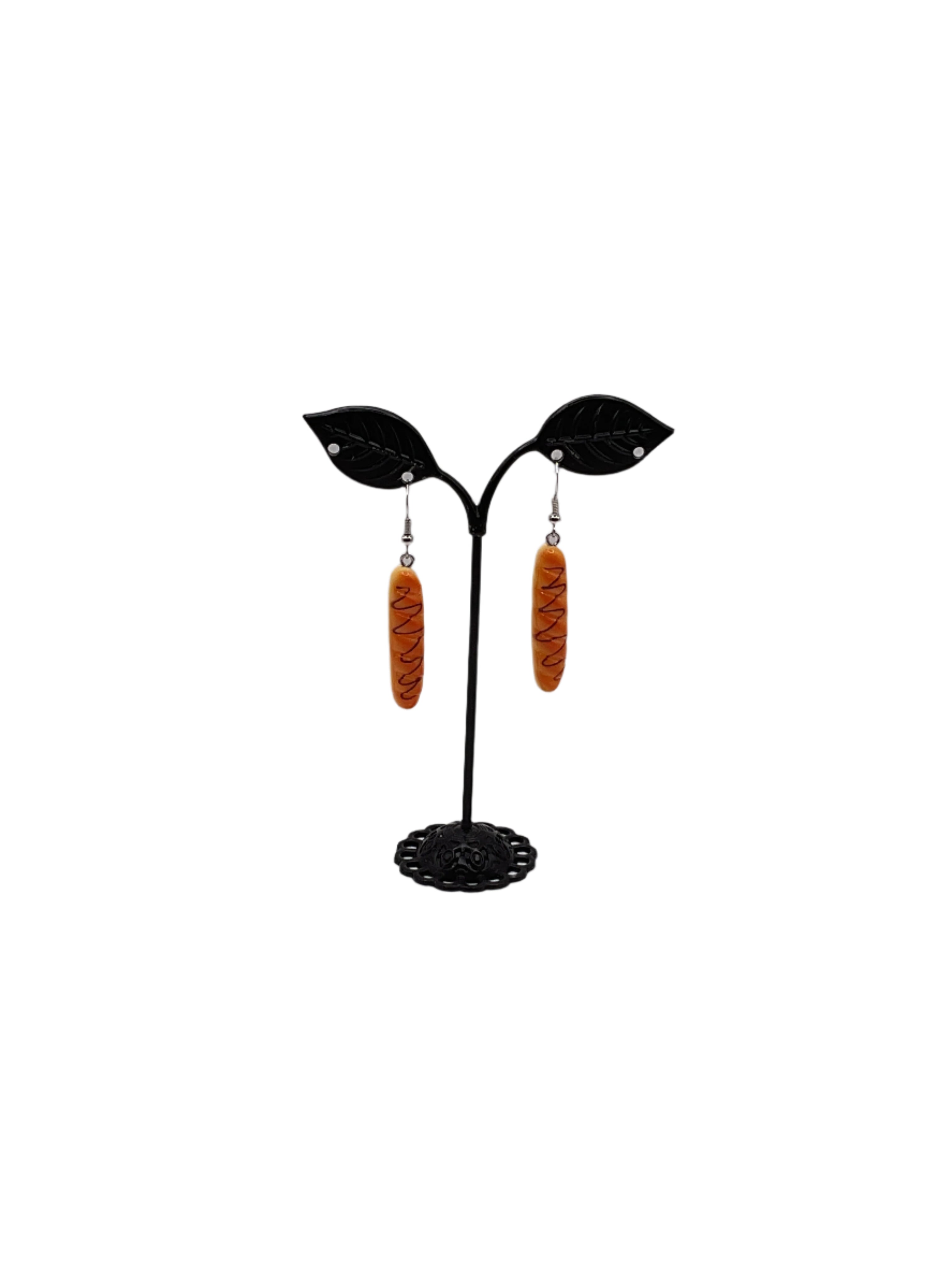 French Baguette W/Chocolate Drizzle Earrings