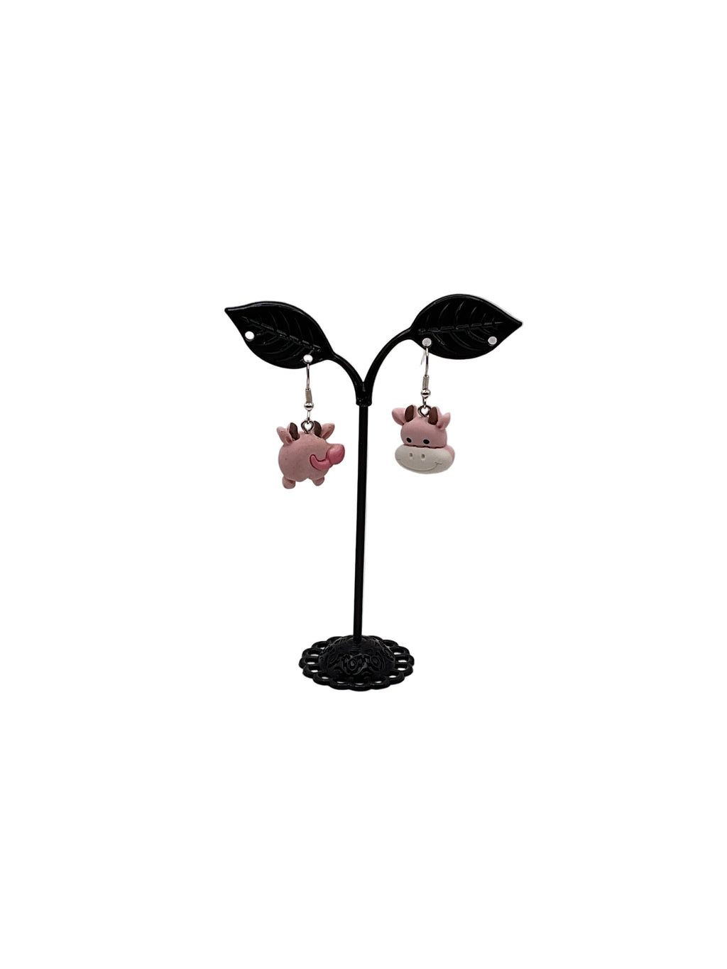 Pink cow earrings