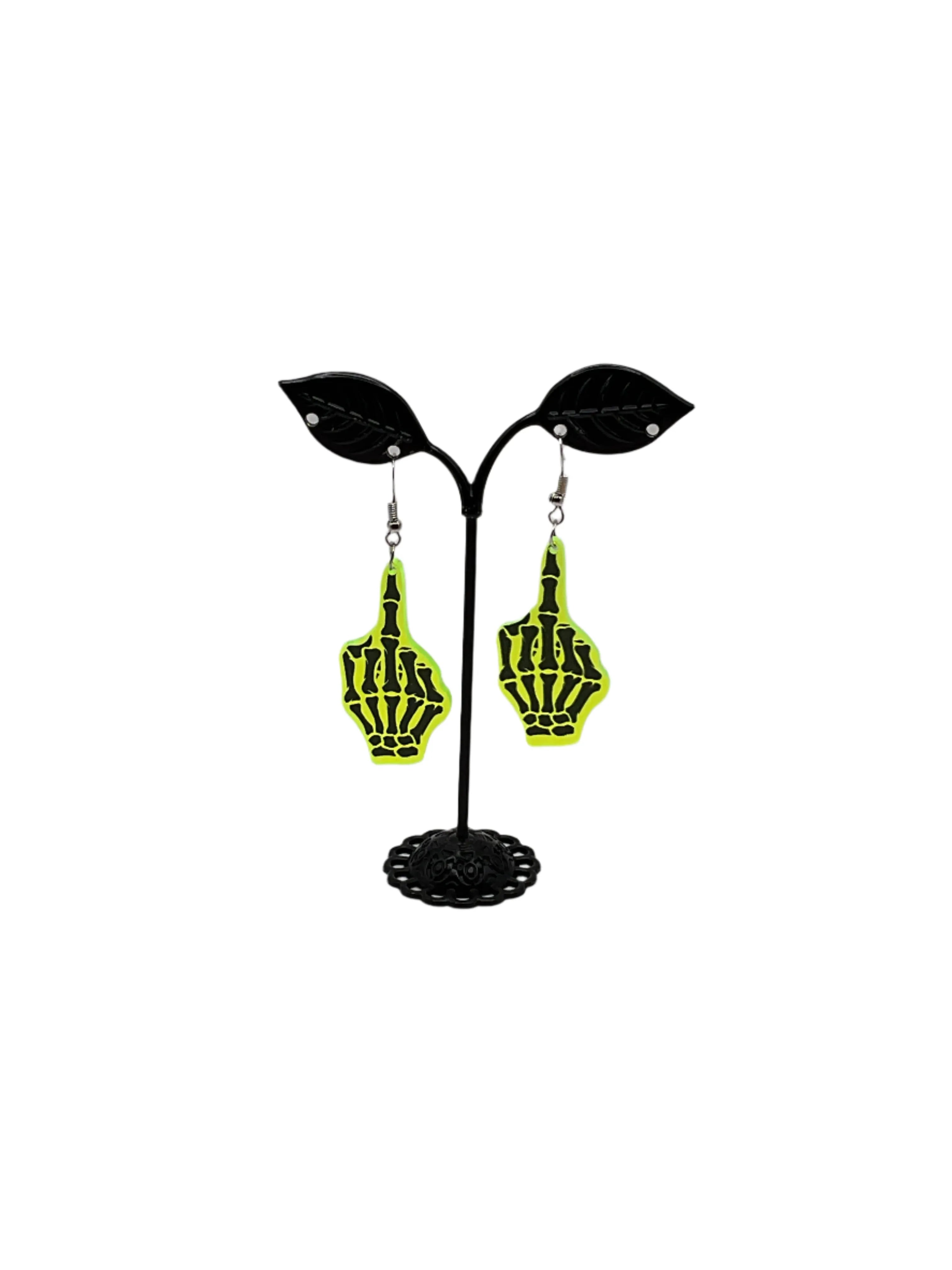 Neon Skeleton Middle Finger Earrings - Collectors World Toys