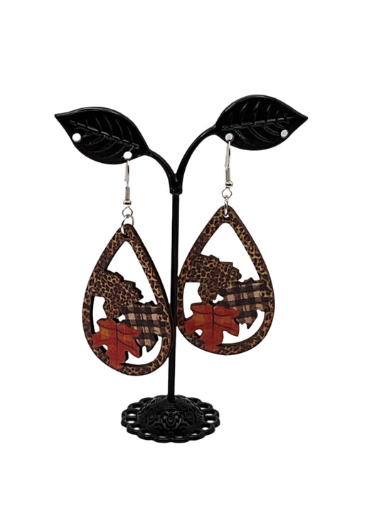 Wooden Fall Leaf Earrings