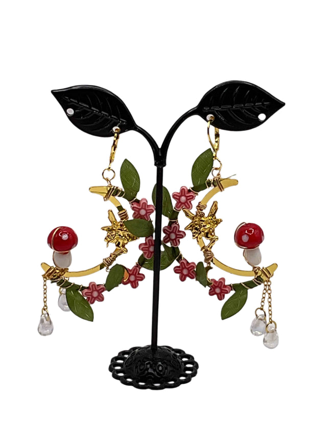 Fairy Mushroom and Crystal Earrings Hover Image