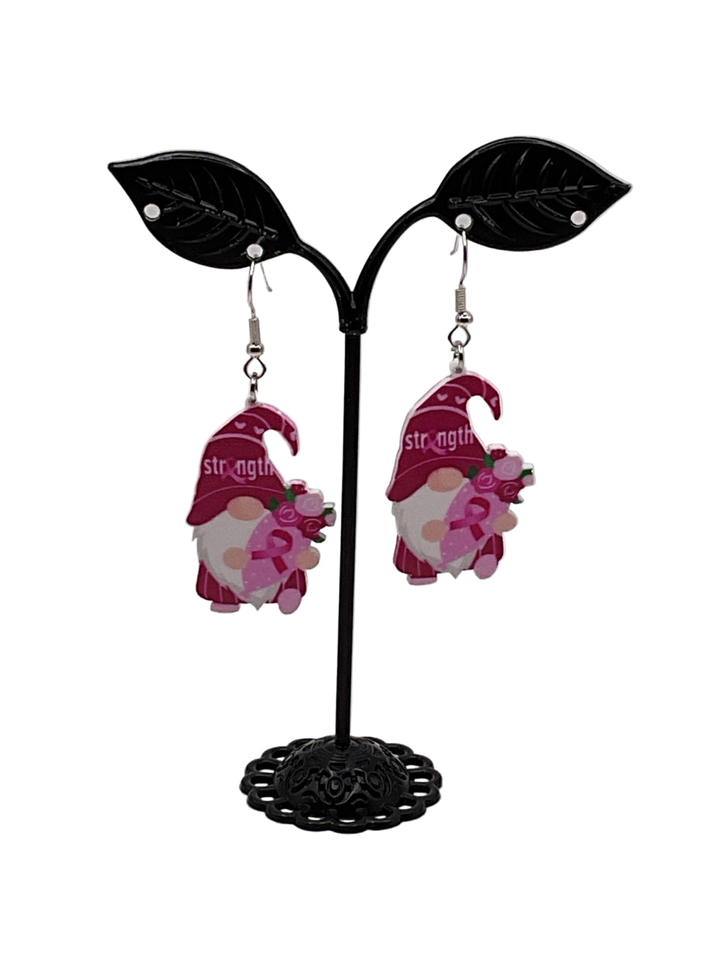 Breast cancer gnome earrings