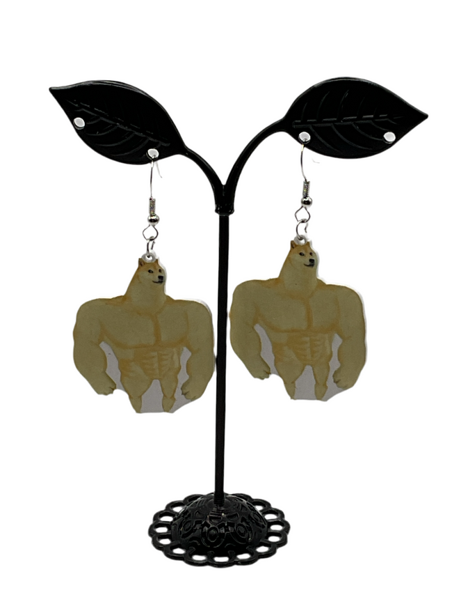 Jacked Up Dog Meme Earrings Hover Image