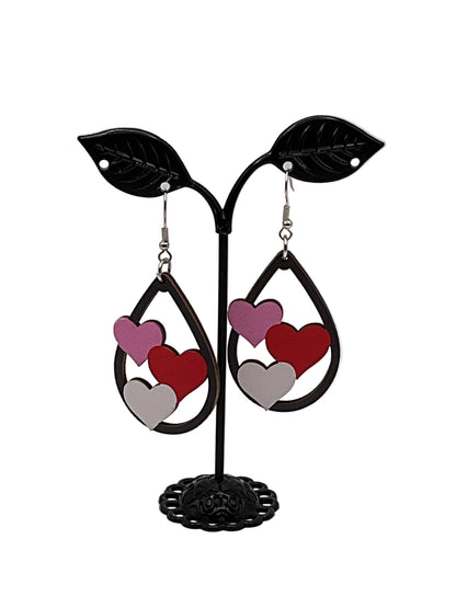 Wooden Three Hearts Earrings