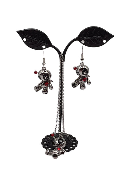 Voo Doo Doll Earrings and Necklace Set