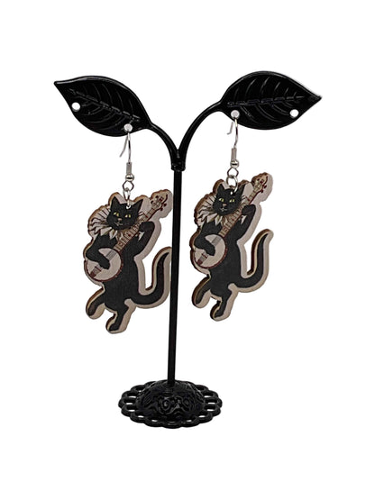 Wooden cat earrings