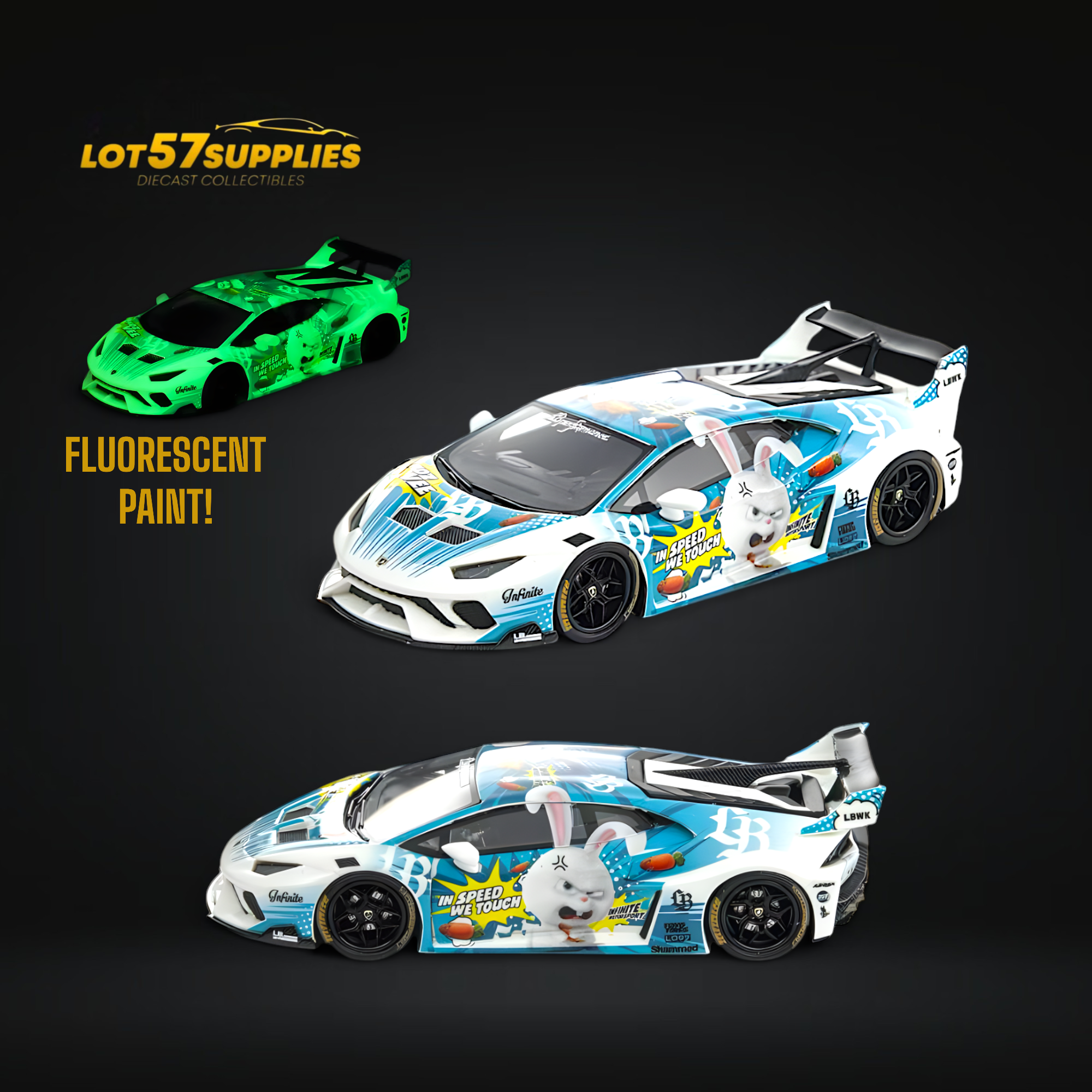 Flame Lamborghini Huracan GT LP610 LB Blue White Rabbit Luminous 1:64 - Collectors World Toys
