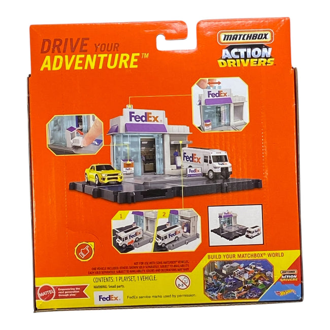 Mattel Matchbox Action Drivers Vehicle Playset - FEDEX PACKAGE CENTER w/ Express Delivery Van Main Image