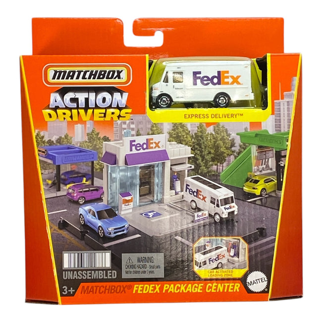 Mattel Matchbox Action Drivers Vehicle Playset - FEDEX PACKAGE CENTER w/ Express Delivery Van - Hover Image