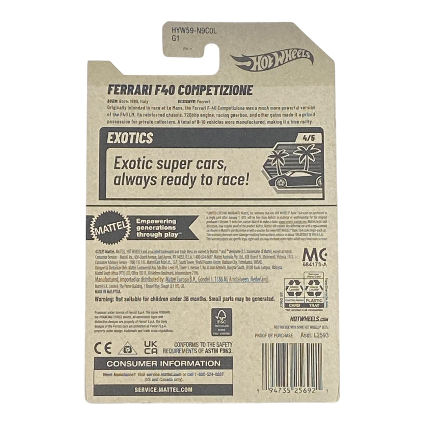 Hot Wheels Ferrari F40 Competizione - Exotics Series 4/5