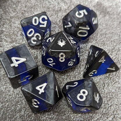 Forgotten Sapphire - 7 Piece DnD Dice Set | Acrylic RPG Gaming Dice