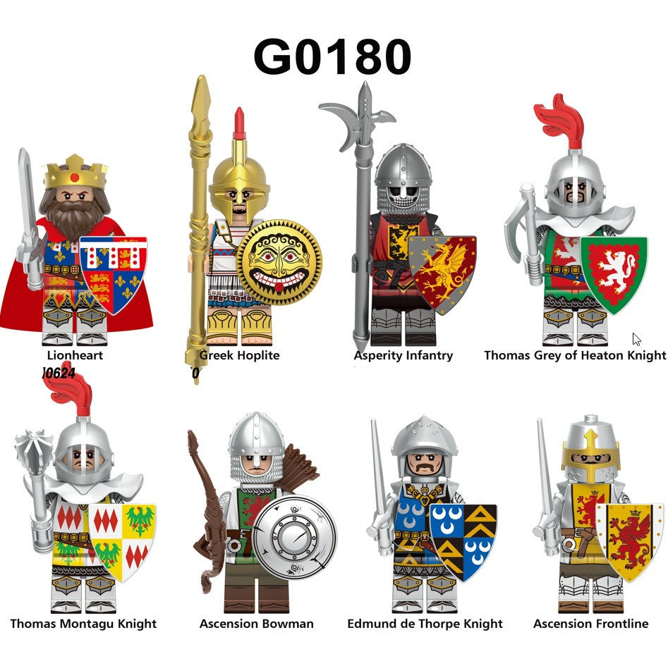 Medieval Custom Minifig Set of 8 – Lionheart, Hoplite, and Knights Main image