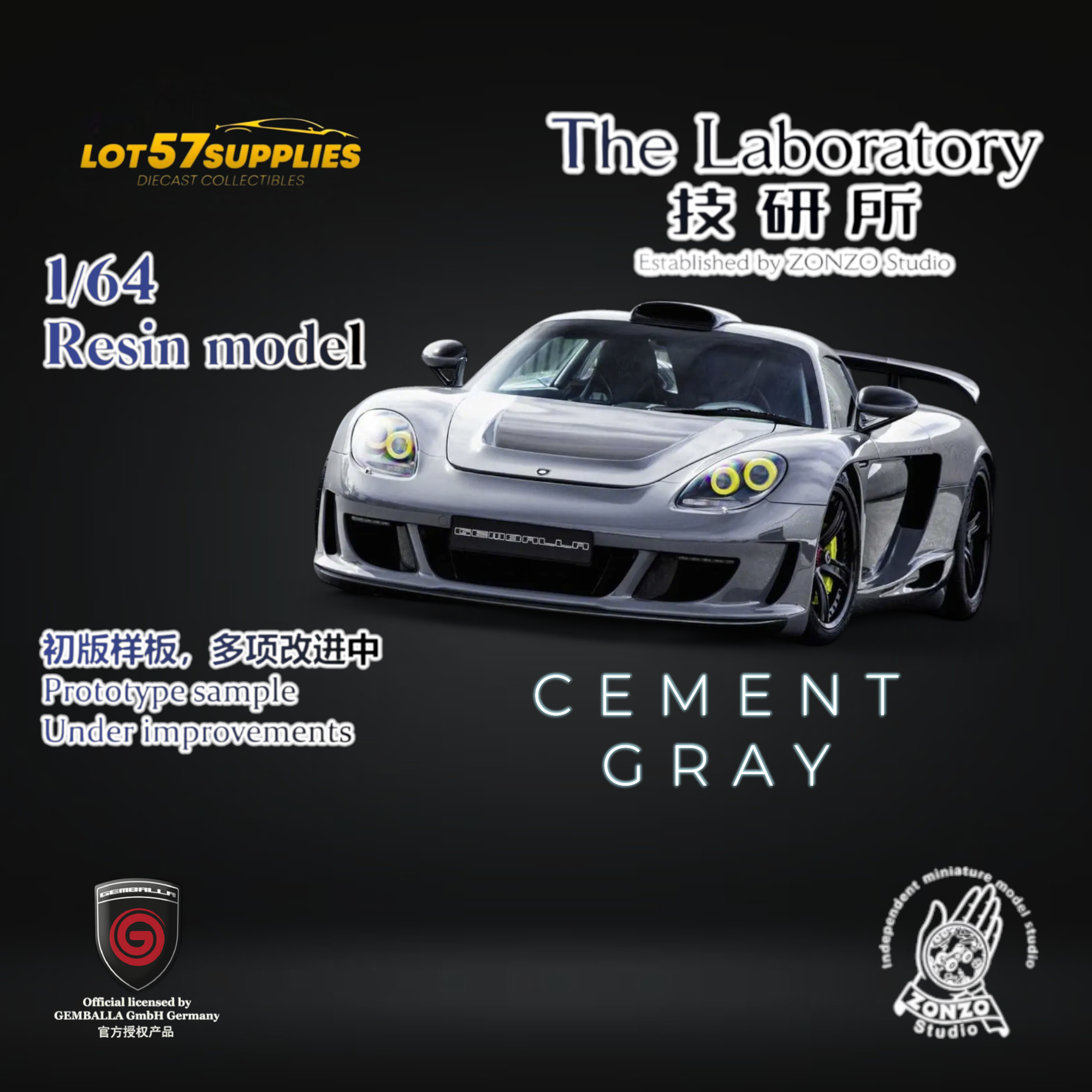 (Pre-Order) The Laboratory X ZONZO Gemballa Mirage GT Cement Grey 1:64 Resin - Collectors World Toys