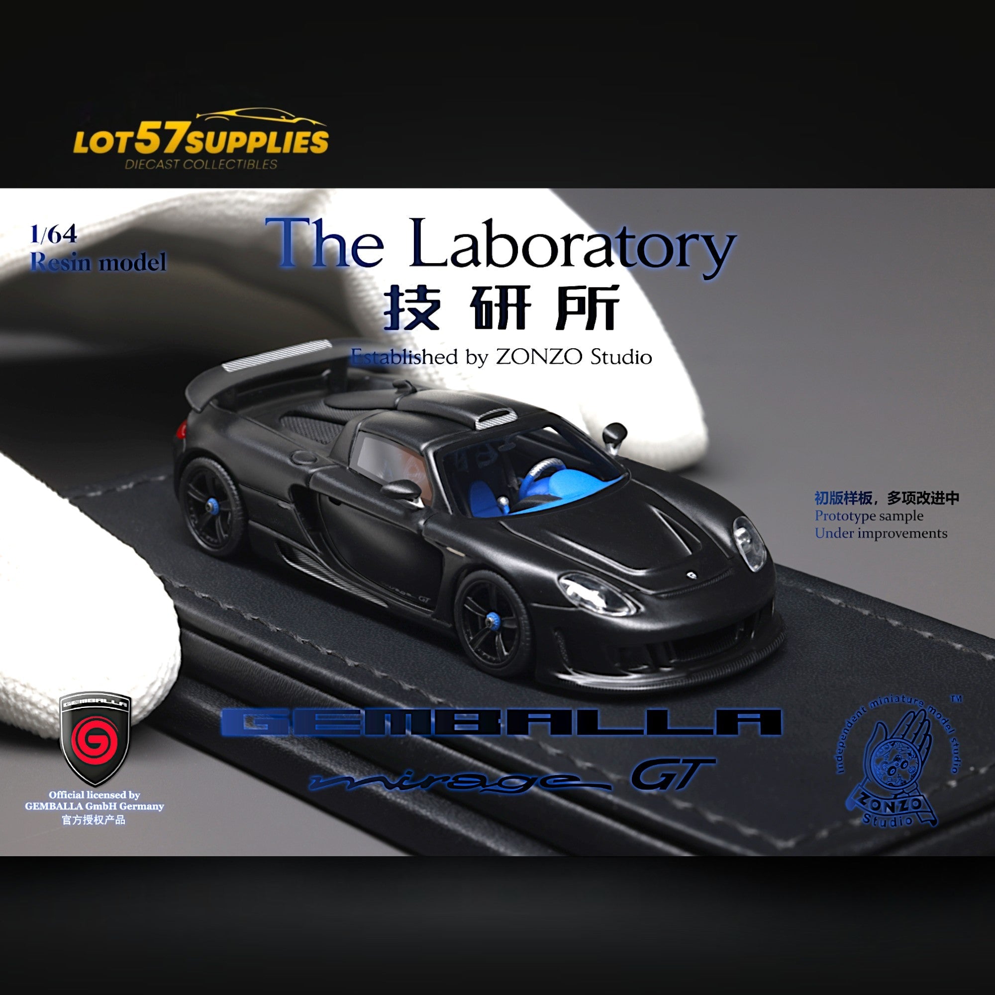 The Laboratory X ZONZO Gemballa Mirage GT MATTE BLACK 1:64 Resin - Collectors World Toys