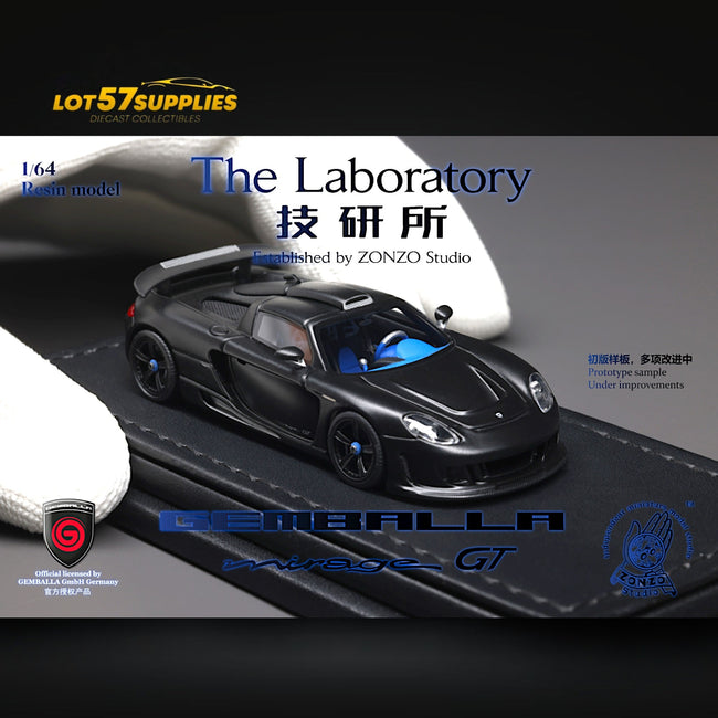 The Laboratory X ZONZO Gemballa Mirage GT MATTE BLACK 1:64 Resin - Collectors World Toys Hover Image