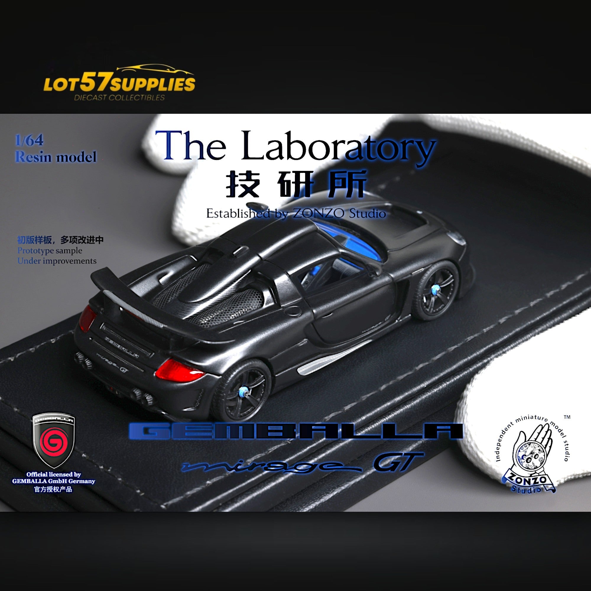 The Laboratory X ZONZO Gemballa Mirage GT MATTE BLACK 1:64 Resin - Collectors World Toys