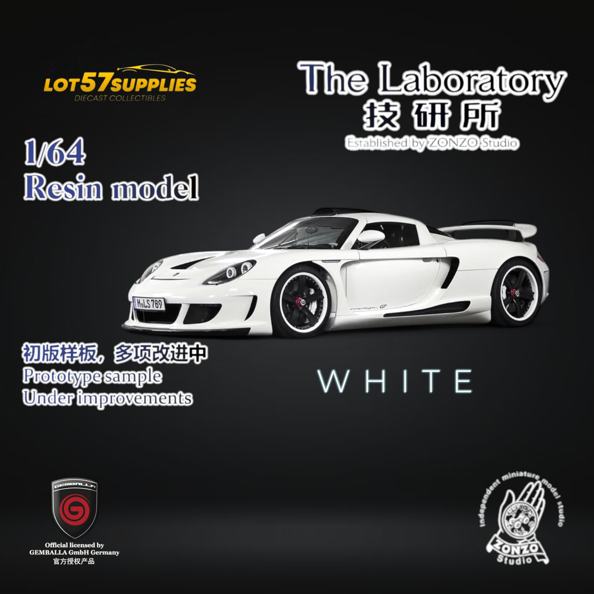 (Pre-Order) The Laboratory X ZONZO Gemballa Mirage GT WHITE 1:64 Resin - Collectors World Toys