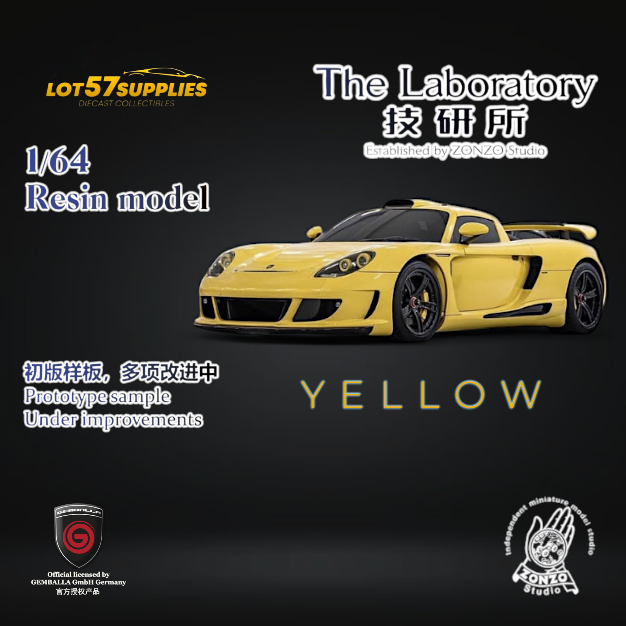 (Pre-Order) The Laboratory X ZONZO Gemballa Mirage GT Yellow 1:64 Resin Main image