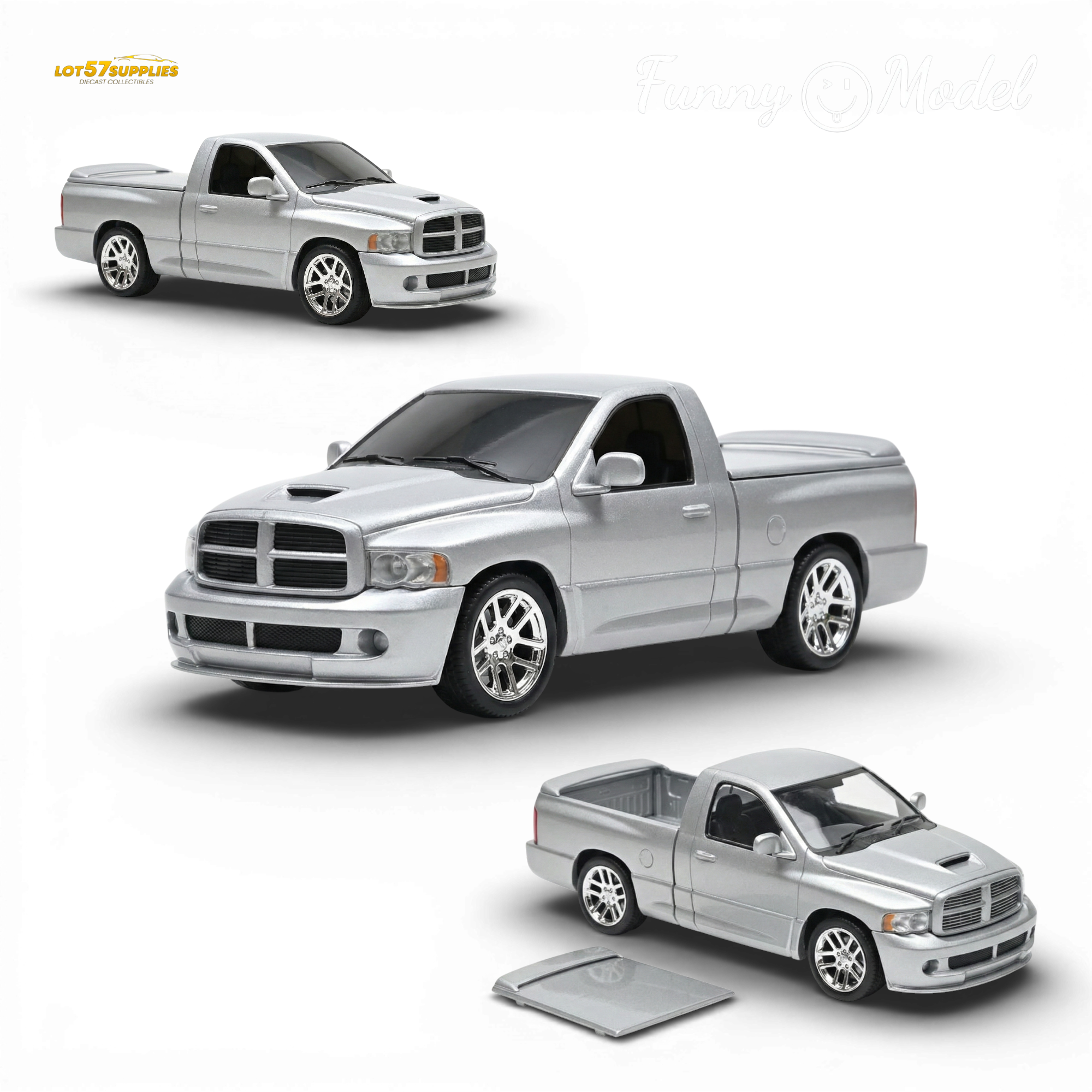 (Pre-Order) Funny Model 2004 Dodge RAM SRT-10 - Bright Silver Metallic 1:64