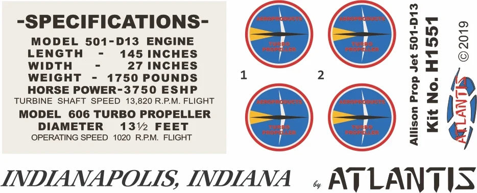 1/10 Allison Model 501-D13 Prop-Jet Engine Plastic Model