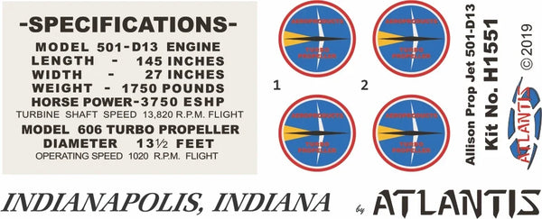 1/10 Allison Model 501-D13 Prop-Jet Engine Plastic Model