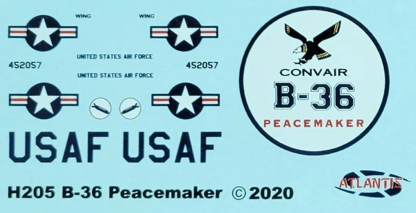 1:184 B-36 Peacemaker Bomber United States Air Force (USAF) with Swivel Stand Plastic Model Kit