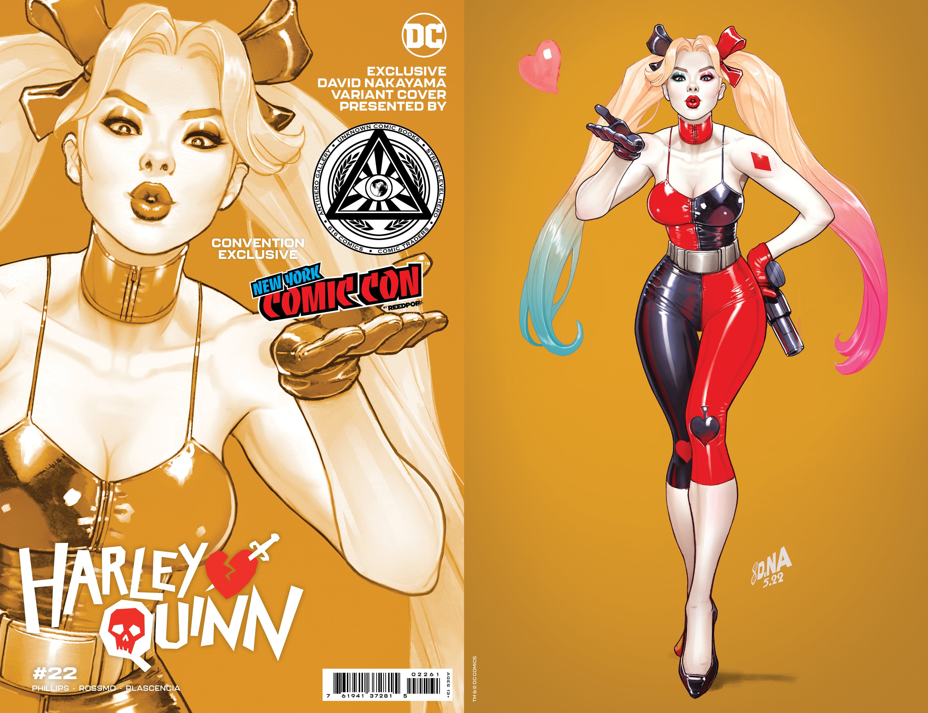 [FOIL] HARLEY QUINN #22 UNKNOWN COMICS DAVID NAKAYAMA GOLD FOIL VIRIGN NYCC 2022 COLOR BLEED VAR (09/28/2022) - Collectors World Toys