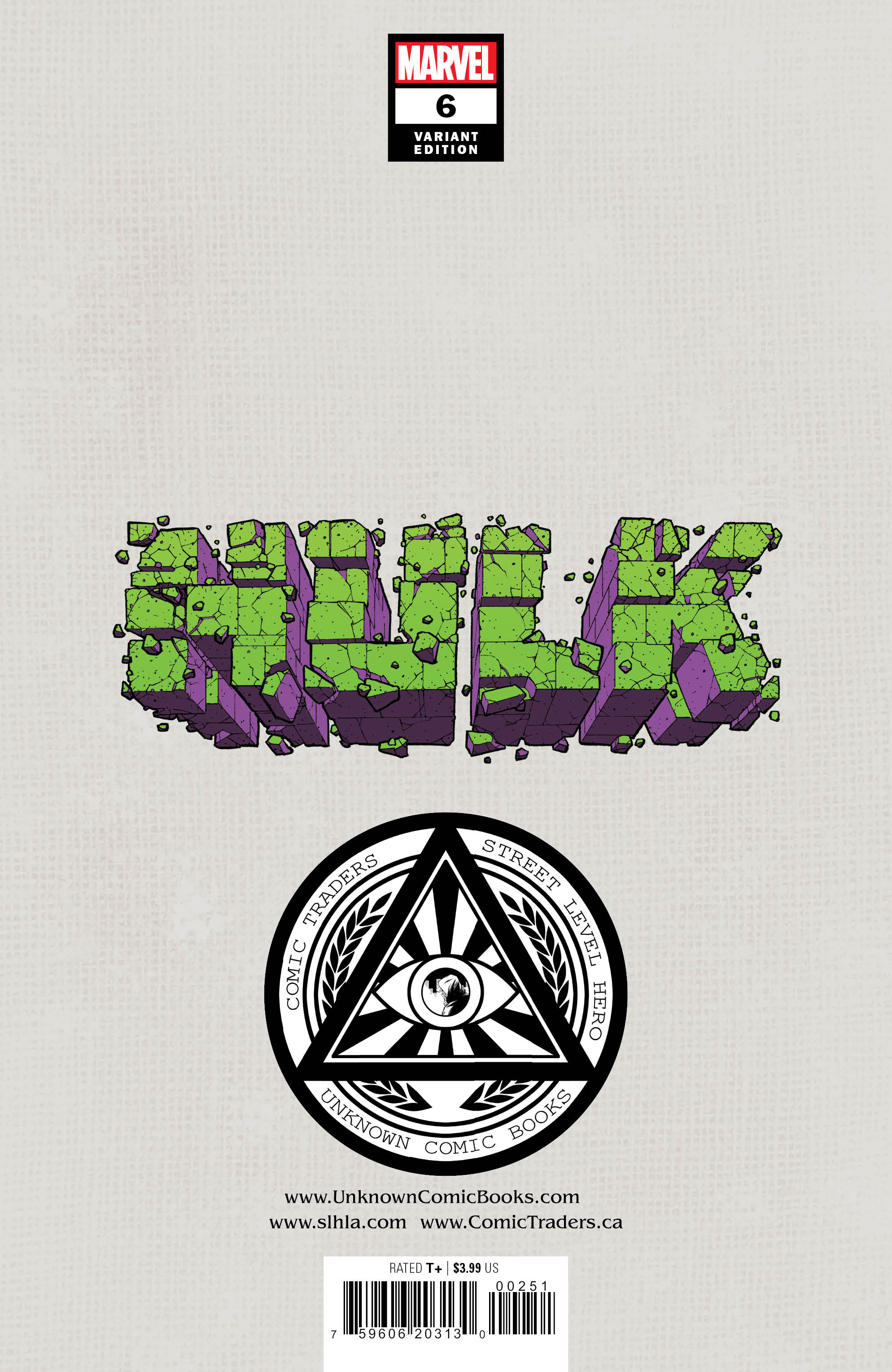 Hulk 6 Unknown Comics Will Sliney Exclusive Var (04/20/2022) - Collectors World Toys