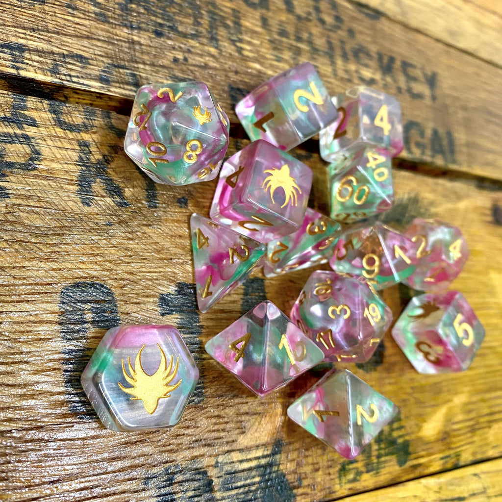 Hedronic Serenity - 14 Piece DnD Dice Set | Acrylic RPG Gaming Dice - Collectors World Toys