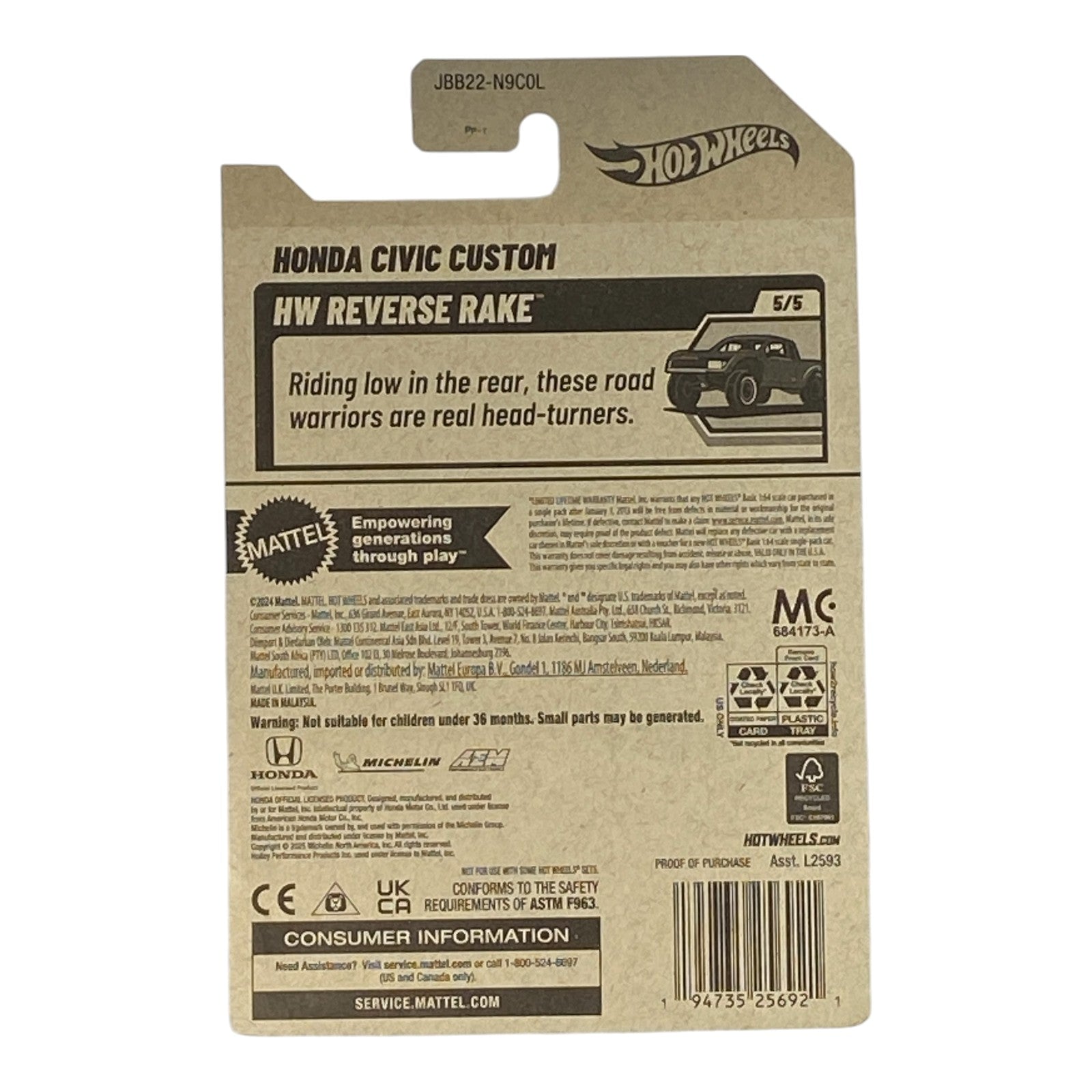 Hot Wheels Honda Civic Custom - HW reverse Rake Series 5/5 - Collectors World Toys