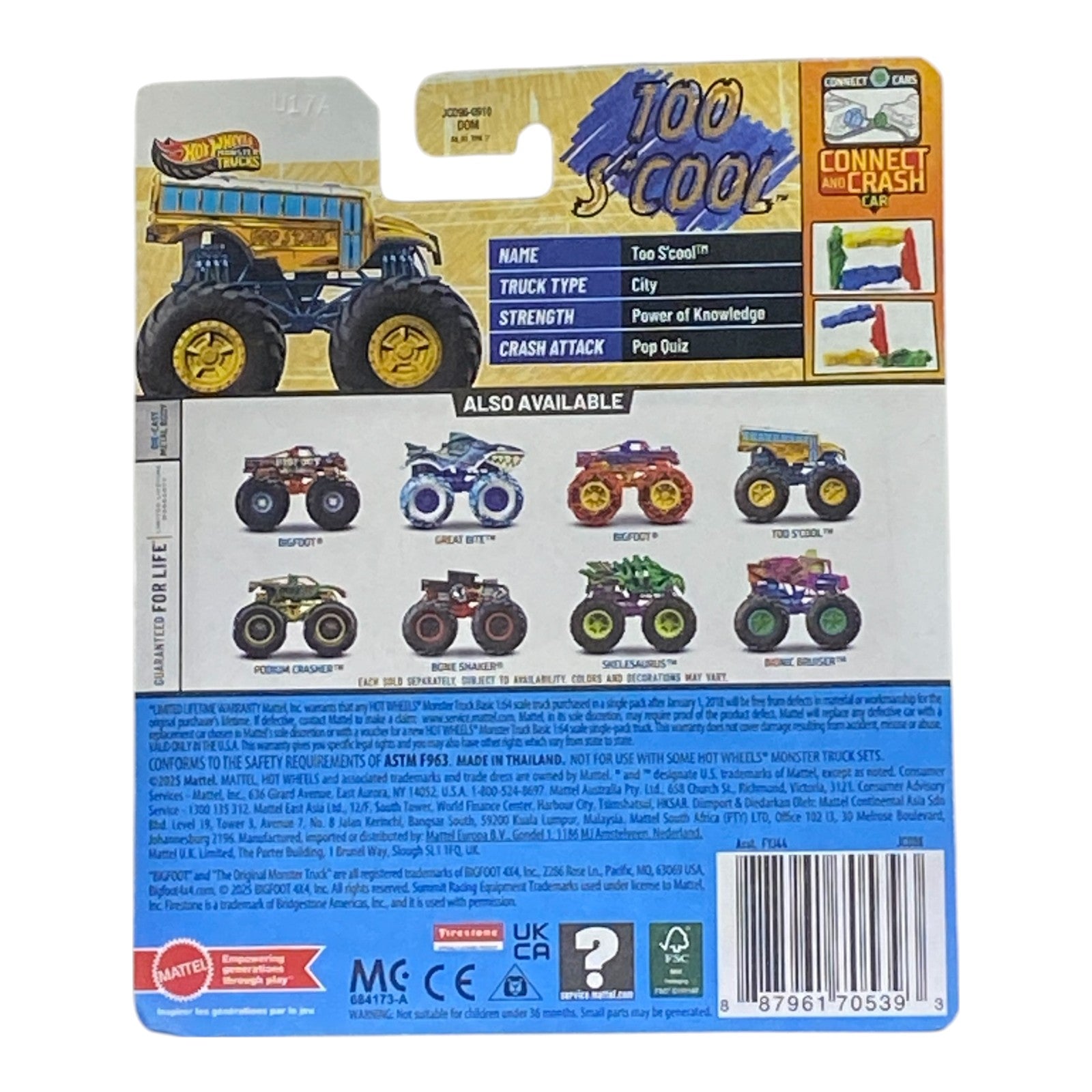 Hot Wheels Too S'cool - Monster Trucks Series Includes Crushed Car