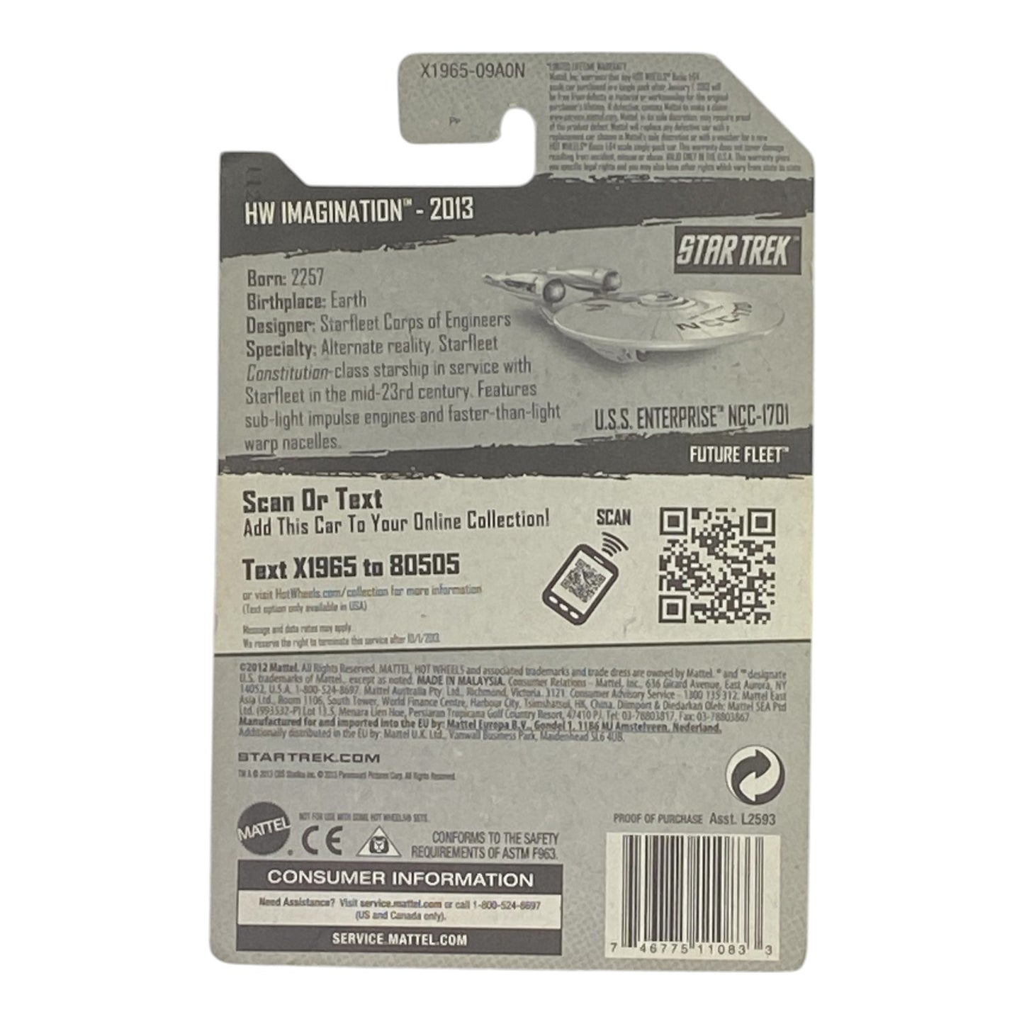 Hot Wheels U.S.S. Enterprise NCC-1701 - HW Imagination Series (Package Wear)