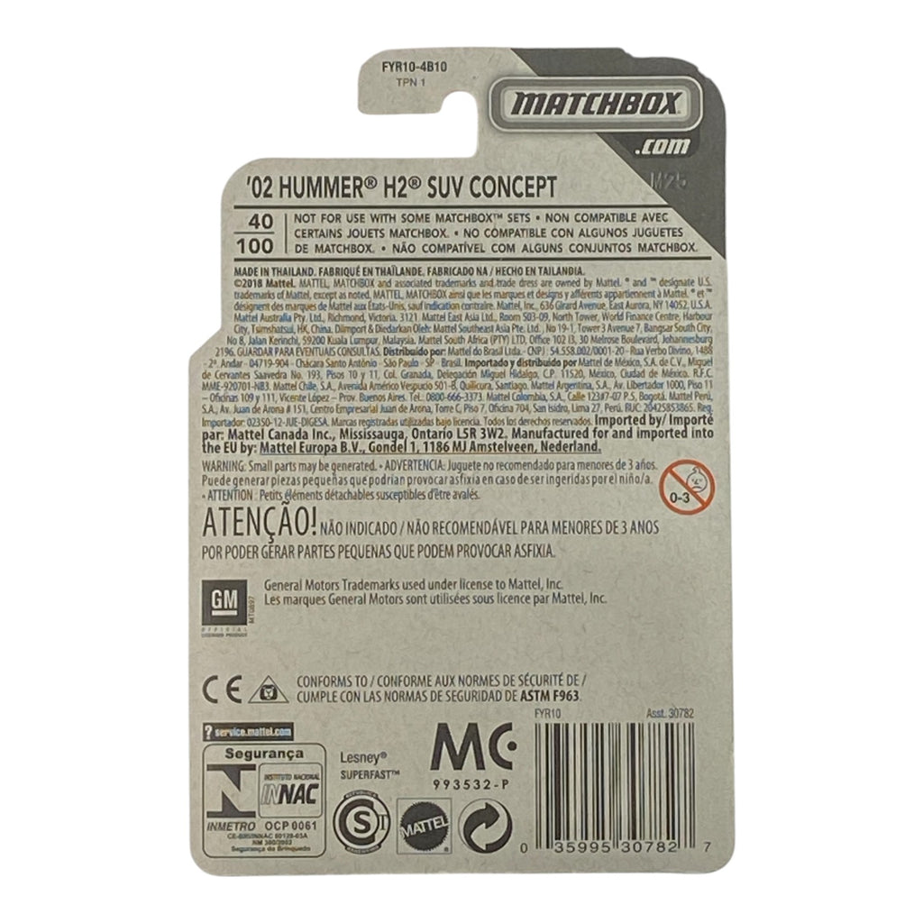 Matchbox '02 Hummer H2 SUV Concept - MBX Contruction Series 6/20 - Collectors World Toys