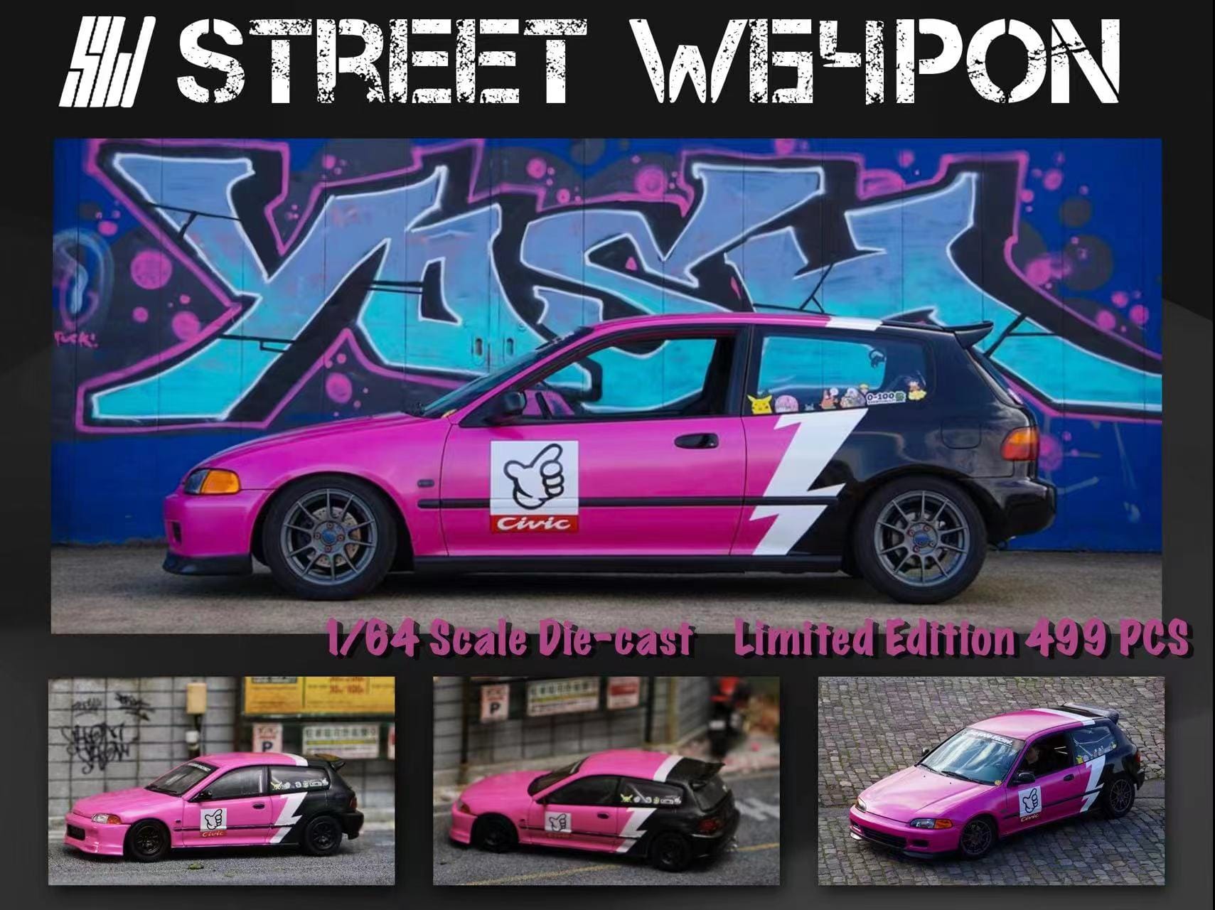 Street Weapon Honda Civic EG6 "No Good Racing" Pink 1:64 Main image