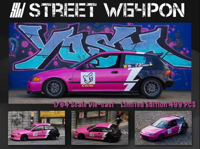Street Weapon Honda Civic EG6 "No Good Racing" Pink 1:64 - Collectors World Toys Hover Image