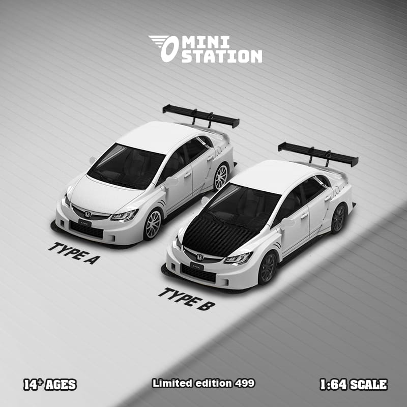 Mini Station Honda Civic FD2 White Widebody 1:64 - Collectors World Toys