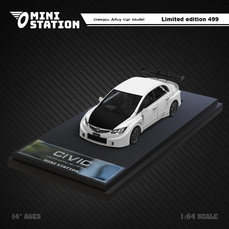 Mini Station Honda Civic FD2 White Widebody 1:64 - Collectors World Toys