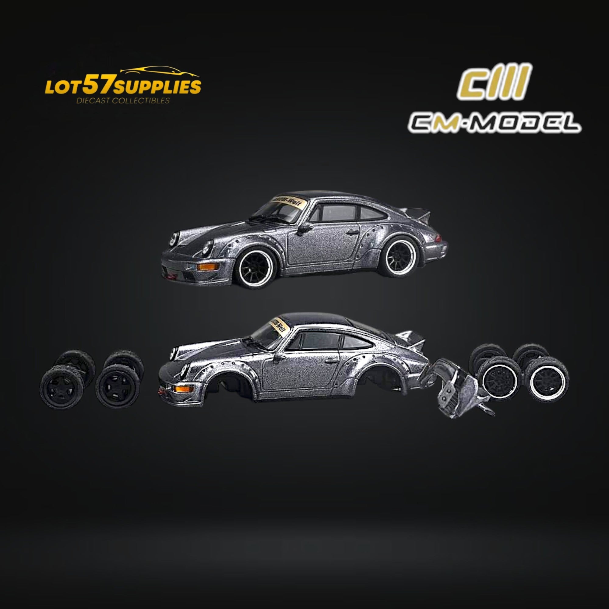 CM Model Porsche 964 Widebody Metallic Gray 1:64 Main image